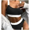 Women'S Swimwear 2024 Split High Waist Solid Color Bikini Womens Swimsuit Drop Delivery Apparel Clothing Dhewu