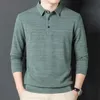 Повседневная удобная мужская одежда, однотонная рубашка с воротником поло, осень-зима, деловая и офисная, простая универсальная футболка с длинными рукавами 240312