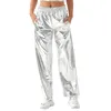 Pantalon Femme Femmes Métallique Brillant Jogger Casual Taille Haute Solide Palazzo Lâche Hip Hop Pantalon Streetwear