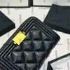 Porta carte di credito da donna in pelle di agnello nera/caviale Borse a marsupio con cerniera Borsa multi pochette Portamonete di grande capacità con pochette in metallo dorato Tasca per chiave 10X5CM