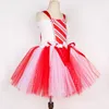 Robes de fille rouge blanc filles noël canne à sucre Tutu robe tenues pailletée mme père noël Costume pour enfants année fête de noël