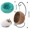 Hamster coquille de noix de coco suspendu hamac nid lit cachette avec support cage accessoires pour petits animaux ours doré sucre planeur 240322