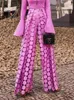 Spodnie damskie Modigirl moda wysoka talia szerokiej nogi pusta kropka kropka 2024 Spring stały kolor przyczynowy spodnie dla damy biurowej