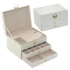 Visualizza una scatola di organizzatore di gioielli in pelle bloccabile di grandi dimensioni con più valori di gioielli di gioielli e confezionamento