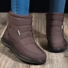 Stiefel Frauen Schneestiefel wasserdicht halten Warm Winter -Knöchelstiefel Feste Farbfell flache Schuhe Reißverschluss bequeme Schuhe Mujer Zapatos