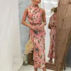 Casual Dresses Floral Satin Party Women Summer Dress Elegant ärmlös tryck Halter Sexig en linje Vintage Evening Long Robes 25768