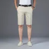 6 cores shorts casuais homens verão em linha reta elástico negócios moda fina calças curtas masculino marca cáqui bege preto marinho 240314