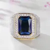 Designer Diamond Ring Hip Hop Gold Split Dominant Square Sapphire Big Men's Ring