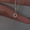 Catene Collana in argento sterling 925 con diamanti flash Ciondolo geometrico a doppio cerchio Moda femminile Catena clavicola Gioielli regalo di compleanno