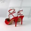Dress Shoes Luxury High Heel Women Sandals Bling Rhinestones Heart-shaped Elegant Evening Slingback Stiletto Ladies Red Wedding
