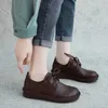 Casual Shoes Women Flats Soft Leather Black Lady Handmade Girls Low Heels Loafers Genuine Lace Up Spring2024