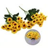 Fleurs décoratives 2 pièces bouquet de tournesol en plastique avec 24 tournesols artificiels décor de vie à la maison pour fête de mariage jardin café bureau bureau