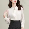 Женские блузки YCMYUNYAN-женская шелковая атласная свободная одежда в китайском стиле с длинными рукавами, однотонная весна-лето