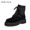 Bottes Smile Circle Chunky Ankle Boots Femme Femme Platforme en cuir Bottes de combat extérieures Bottes militaires à lacets