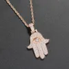 Hip Hop Jewelry Hand of Fatima Necklace Full CZ Hamsa Hand Fatima Eye Khamsah Pendant