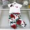 Marque enfants vêtements de marque bébé survêtements Taille 90-150 CM Été deux pièces ensemble filles T-shirt et pantalon imprimé floral rouge 24Mar