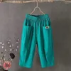 Pantalones de mujer verano casual algodón lino 2024 color sólido cintura elástica mujer de mediana edad recortada