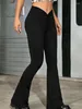 Damesleggings Casual afslankende effen zwarte wijde pijpen lange broek Vrouwen uitlopende broek Hoge taille Vrouwelijke kleding Zomer Zacht ademend