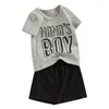 衣類セット幼児の少年夏の服ママレタープリントソリッドカラーTシャツショーツベビー服2PCS