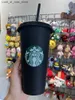Kubki Tubllerzy Starbucks 24 unz/710 ml plastikowy kubek wielokrotnego użytku Czarne picie Płaskie dolne kubek Kształt Kształt Słomka Kubek 30 sztuk DHL Q240322