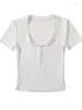 T-shirt à manches courtes et col rond pour femme, haut Sexy, avec boutons, coupe cintrée, taille haute, 1R4C, printemps/été, 2024