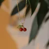 Joli collier de fruits cerises en or jaune 14 carats, bijoux d'étudiant à la mode pour filles, cadeau pour dames