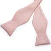 Pink Plaid Solid Men's Self Bow Tie Silk Jacquard Woven Wedding Party Bowtie Hanky Brooch Set Men Butterfly Necktie Dibangu