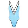 Women's Swimwear Womens Sleeveless Shiny Deep V Neck Bodysuit High Cut Monokini One-Piece Swimsuit Cross Back Adjustable Straps Leotard