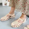 Sandalen Vrouwen Roman Jelly Retro Platte Transparant Kristal Strand Ronde Neus Casual Hollow Out Designer Schoenen 2024