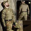 Chemise tactique de camouflage Ripstop pour hommes, chemises de combat de l'armée à manches longues, T-shirt uniforme militaire en coton multi-poches SWAT 240313