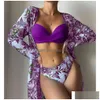 Kvinnors badkläder 2024 Point Three Piece Overer Long Sleeve Split Bikini Swimming Drop Delivery Apparel Womens Clothing DHBPR