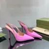 High Heels Pink Dress Shoes Lady Elegant Pointed Slingbacks Lacquer Leather Luxury Heels Shoes Woman Designer