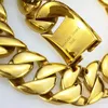Chains Gold Color 316L Stainless Steel All Polished 32mm Width Very Heavy Long Chain 40-55cm Necklace Jewelry N397