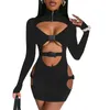 Casual Dresses Women Long Sleeve Bodycon Siamese Skir Dress Quick Release Buckle Cutout Party Mini For Beach Cocktail Club Streetwear