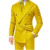 Giallo Abiti Da Uomo 2 Pezzi Set Moda Uomo Casual Boutique Business Formale Matrimonio Sposo Vestito Cappotto Giacca Sportiva Pantaloni 2024 240311