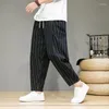 Pantalons pour hommes 2024 Tendance Rayé Casual Hommes Lâche Coton Style Chinois Large Jambe Harem Harajuku Pantalon