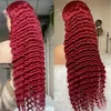 99J Burgundia Deep Wave 13x4 HD Przezroczyste koronkowe przednie ludzkie peruki włosy dla kobiet w kolorze czerwonym woda kręcona frontowa peruka