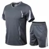 2 pçs conjunto de treino dos homens ginásio esporte fitness jogging terno roupas correndo treino esporte wear tênis pista e campo conjuntos 240307