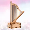 Decorative Figurines Handwork Music Box Harp Shape Wooden Assembled For Kids