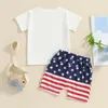 Kledingsets Toddler Baby Boy 4 juli Outfits Ronde Nek Korte mouw Letter Afdrukken Star Shorts Independence Day Set