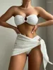 Costumi da bagno da donna 3 pezzi Bikini Set da donna Solido anello bianco collegato a fascia costume da bagno push up 2024 Costume da bagno da spiaggia gonna Biquini