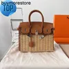 Luxo piquenique bolsa de bambu bikns handswen 10a couro genuíno moda bolsas bolsa totewith logotipo qq qqlazer saco diagonal 7sw6