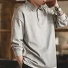 Maden Spring Vintage Übergroße Polo-Shirts für Männer Business Casual Solid Color Long Sleeve T-Shirt Stylish Revers Plain Tops 240328