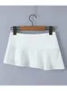 Traf Summer White Women Mini Skirtsボタンジッパーウエストアライン非対称極端な短い女性スカートY2K 240321