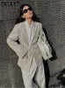 Women's Suits Fashion Contrast Color Scarf Collar Blazer Waist Wrapped Single Button Long Sleeve Suit Jackets Spring 2024