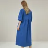 Vêtements de nuit pour femmes 2024 Spring Loose Casual Blue Coton Longue Chemise de nuit pour femmes Trois quarts manches V-Col Solid Simple Lady Home
