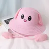 Casquette pour enfants chapeaux de paille oreilles de lapin en mouvement dessin animé mignon lapin rose bébé sortie de printemps Sombrero soleil seau chapeau