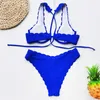 Costumi da bagno da donna Bikini smerlato Perizoma Costume da bagno String Backless Ferretto Pad Costume da bagno Donna Beachwear Bikini a due pezzi Set Mujer