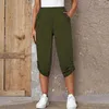 Pantaloni da donna Estate Matita da donna Casual Tasca con design a bottoni solidi Pantaloni a 3/4 a vita alta