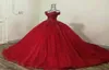 2019 Sparkly Red 3D Lace Aptied Quinceanera Dresses Off Sweet 16 Ball Gown